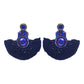 Organic Vibes Handmade Beaded Blue Floral Design Tassel Dangler Fabric Earrings For Women