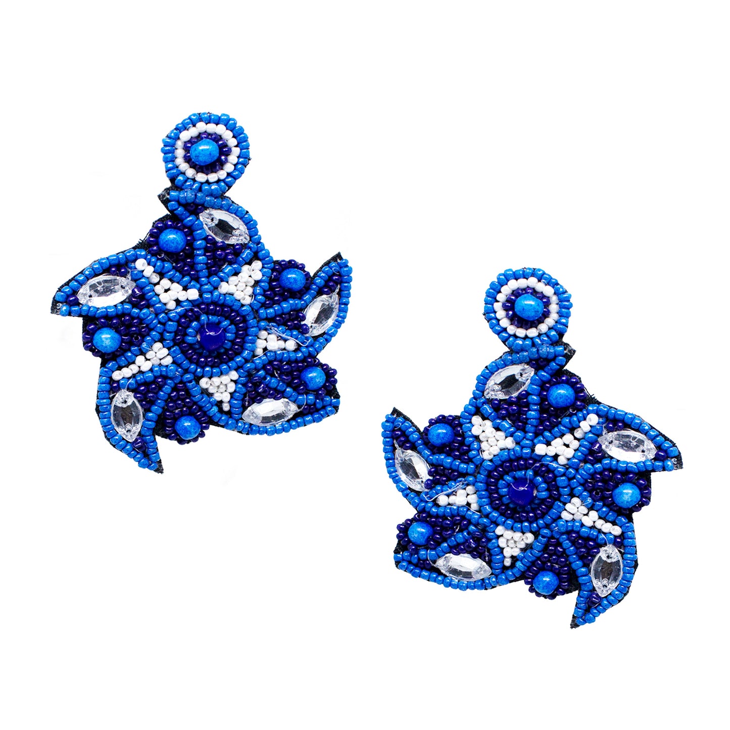 Abhinn Blue Hand-Embroidered Beaded Fabric Floral Dangler Earrings For Girls