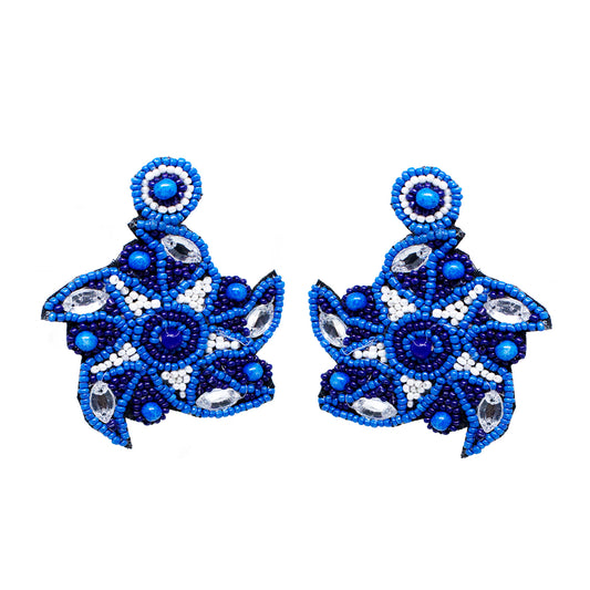 Abhinn Blue Hand-Embroidered Beaded Fabric Floral Dangler Earrings For Girls