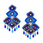 Organic Vibes Blue Hand Embroidered Beaded Upcycled Fabric Earrings For Girls