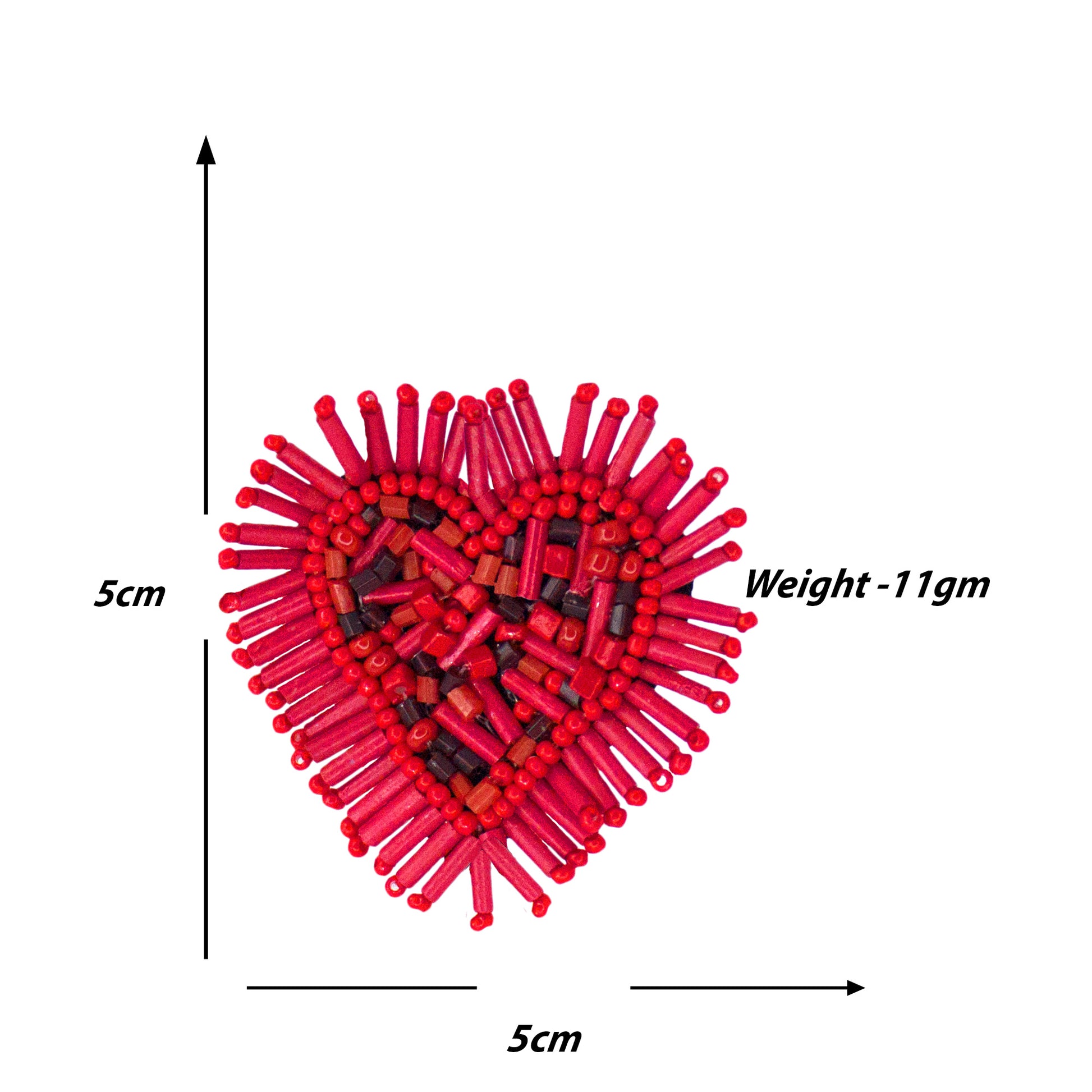 Organic Vibes Handmade Red Heart Shape Beaded Big Stud Fabric Earrings For Women
