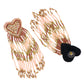 Organic Vibes Handmade Embroidered Pink Heart Shape Beaded Stud With Hanging Beads Fabric Earrings For Women
