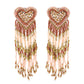 Organic Vibes Handmade Embroidered Pink Heart Shape Beaded Stud With Hanging Beads Fabric Earrings For Women