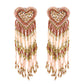 Organic Vibes Handmade Embroidered Pink Heart Shape Beaded Stud With Hanging Beads Fabric Earrings For Women