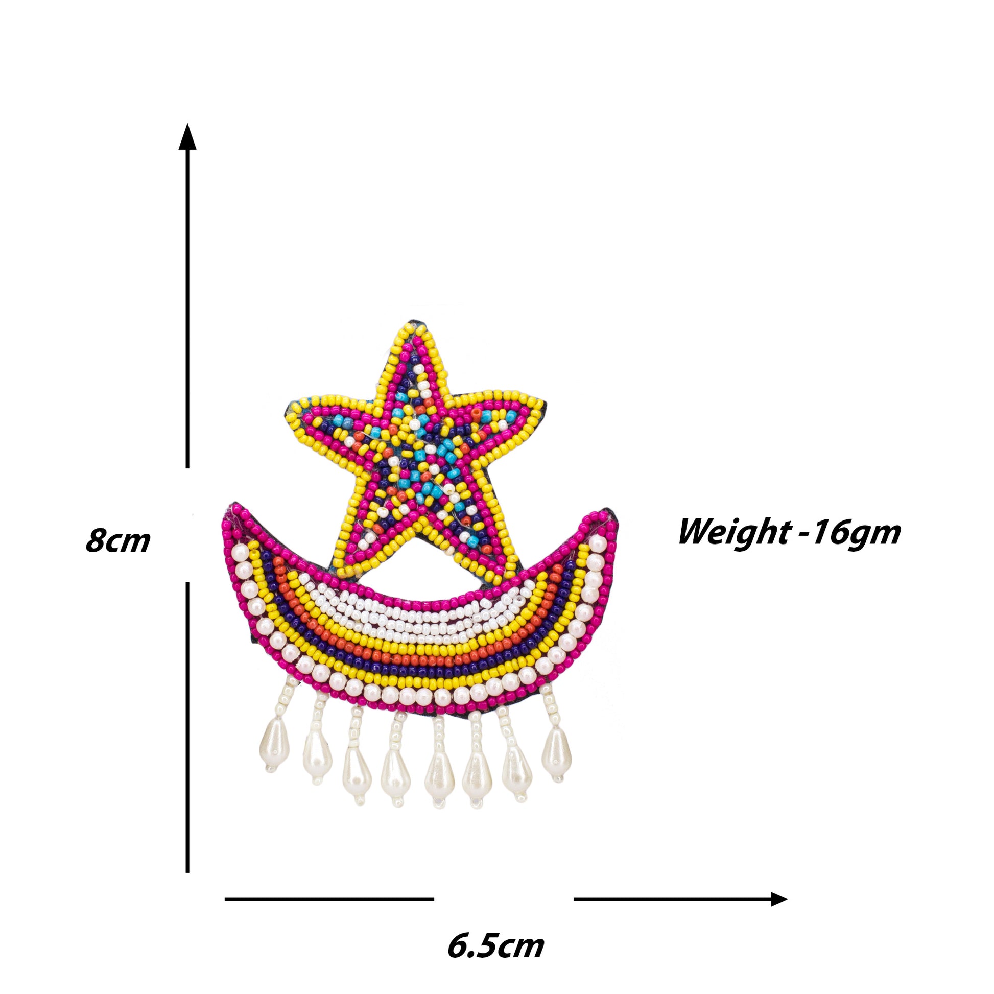 Organic Vibes Star Moon Multi-Color Hand Embroidered Beaded Upcycled Fabric Earrings For Girls