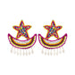 Organic Vibes Star Moon Multi-Color Hand Embroidered Beaded Upcycled Fabric Earrings For Girls
