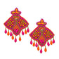 Organic Vibes Pink Orange Hand Embroidered Upcycled Beaded Fabric Earrings For Girls