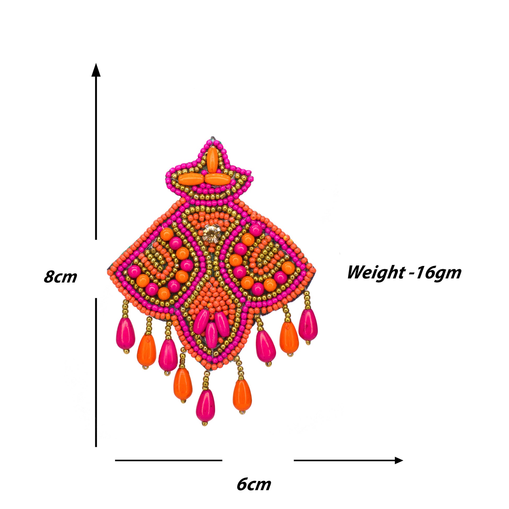 Organic Vibes Pink Orange Hand Embroidered Upcycled Beaded Fabric Earrings For Girls