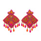 Organic Vibes Pink Orange Hand Embroidered Upcycled Beaded Fabric Earrings For Girls