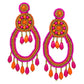 Organic Vibes Pink Orange Hand-Embroidered Upcycled Beaded Fabric Earrings For Girls