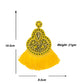 Organic Vibes Handmade Beaded Yellow Floral Design Tassel Dangler Fabric Earrings For Women