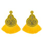 Organic Vibes Handmade Beaded Yellow Floral Design Tassel Dangler Fabric Earrings For Women