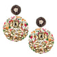 Organic Vibes Handmade Floral Design Multi Colour With CZ Stones Dangler Fabric Earrings For Women