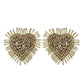 Organic Vibes Handmade Golden Heart Shape Beaded Big Stud Fabric Earrings For Women