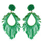 Organic Vibes Handmade Beaded Green Drop Shape Dangler Earrings For Women