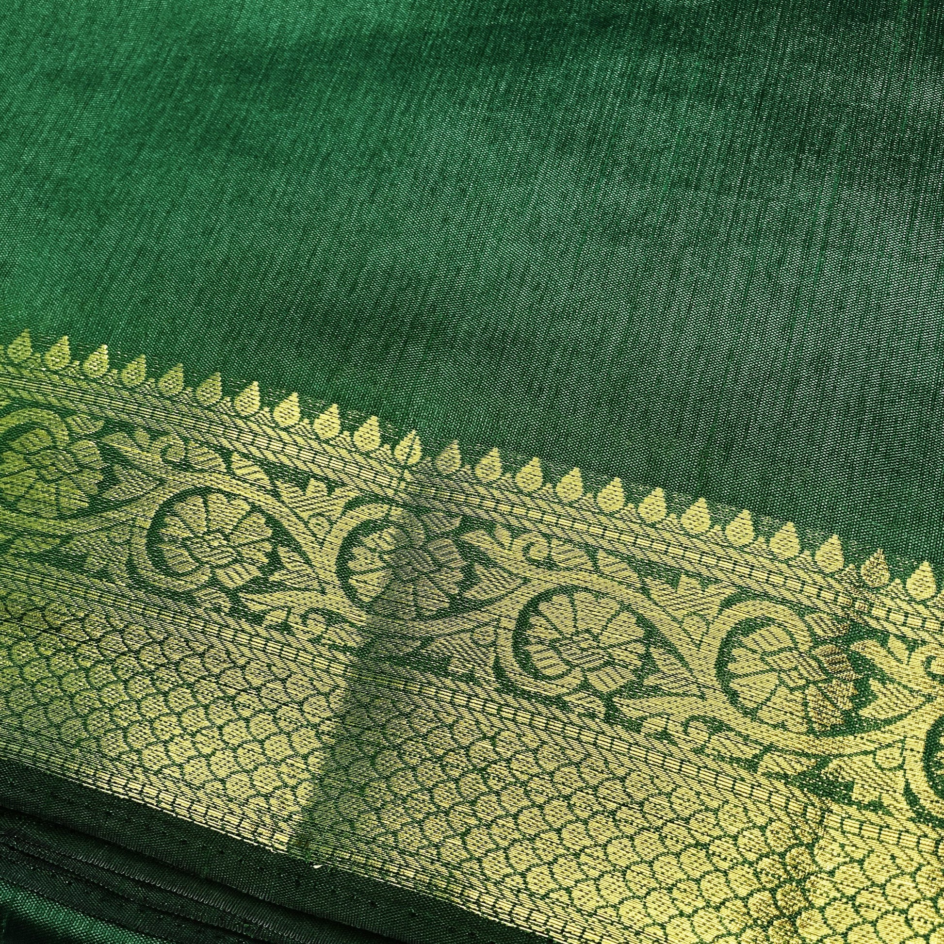 Organic Vibes Green Pure Handloom Raw Silk Plain Saree for women