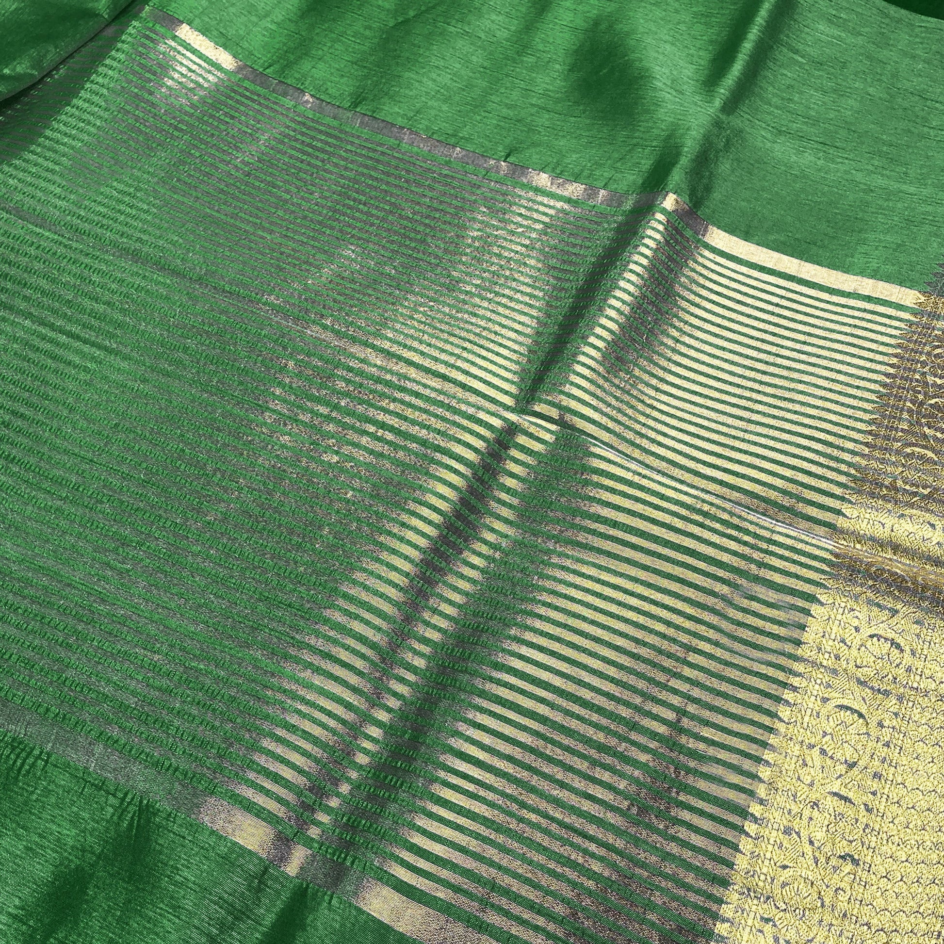 Organic Vibes Green Pure Handloom Raw Silk Plain Saree for women