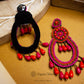 Organic Vibes Pink Orange Hand-Embroidered Upcycled Beaded Fabric Earrings For Girls