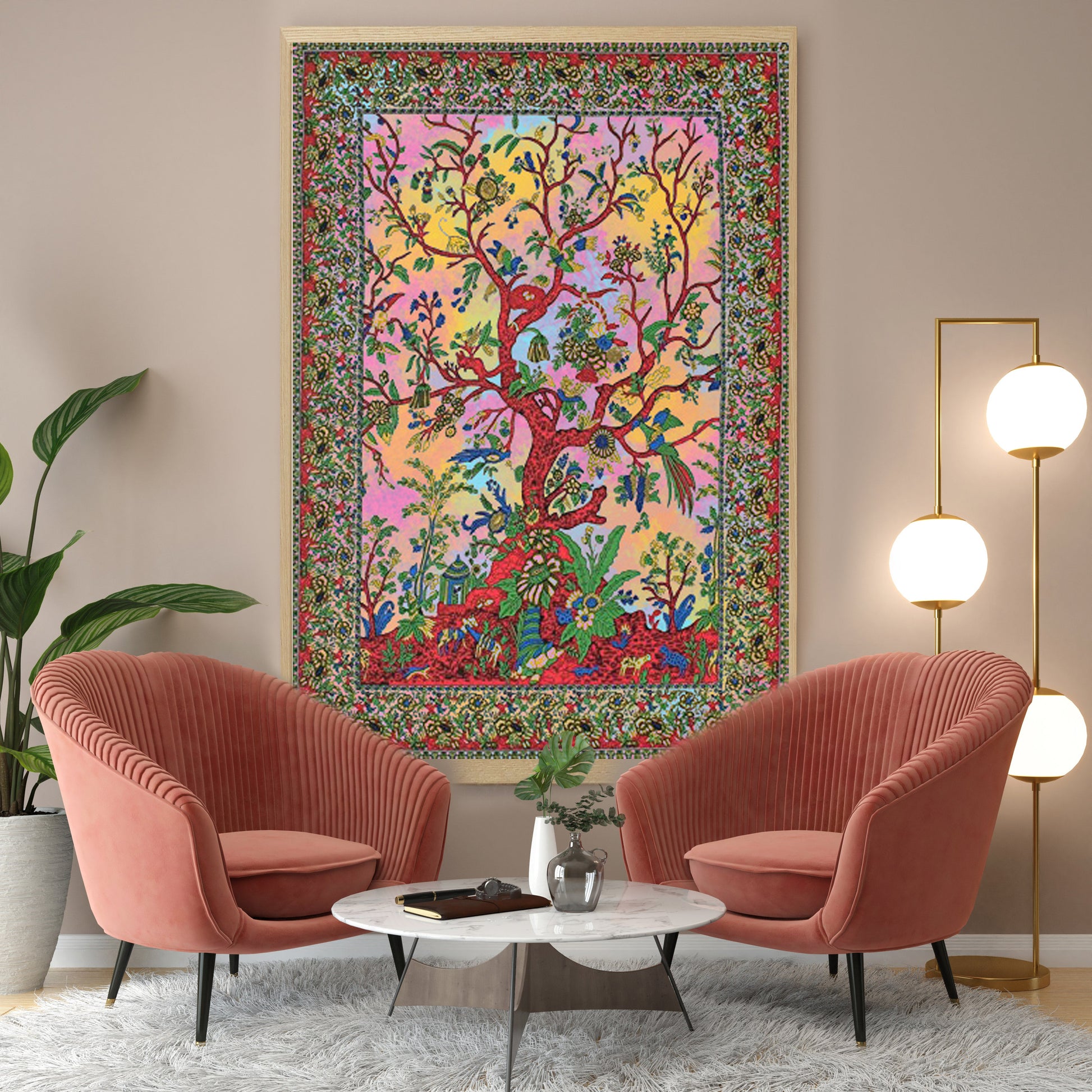 Multi Color Tie-Dye Tree Design Single Tapestry Bedsheet