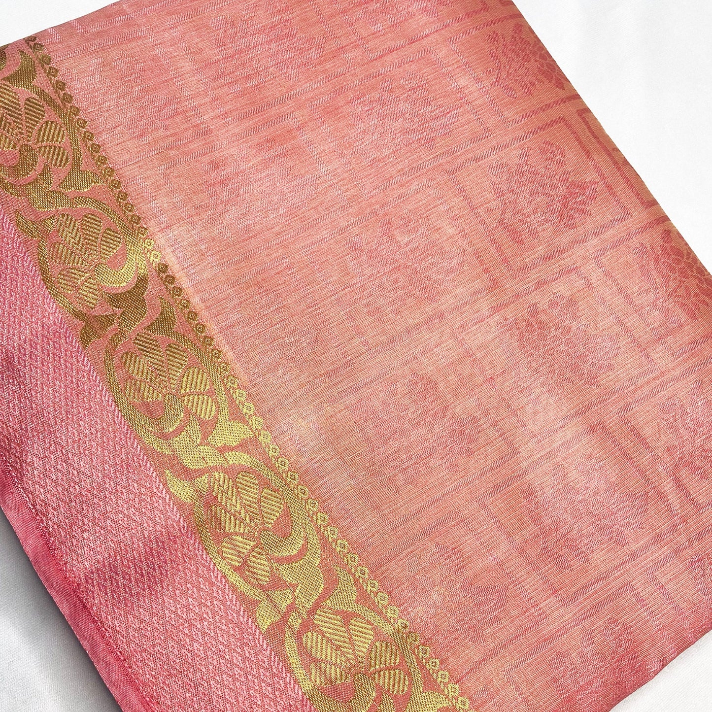 Organic Vibes Kanjivaram Peach Pink Pure Handloom Raw Silk Saree for women