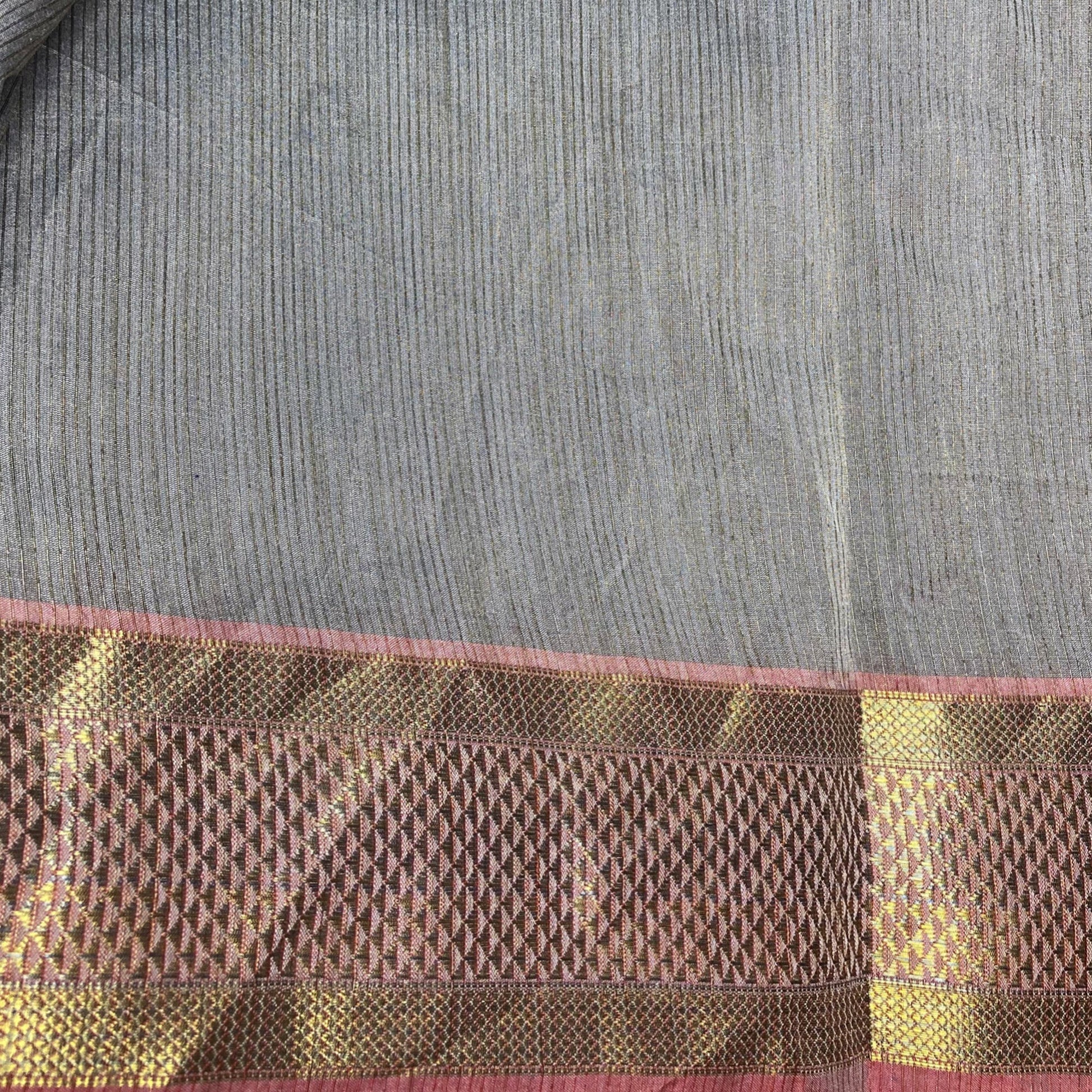 Organic Vibes Kanjivaram Grey Pure Handloom Raw Silk Plain Saree for women