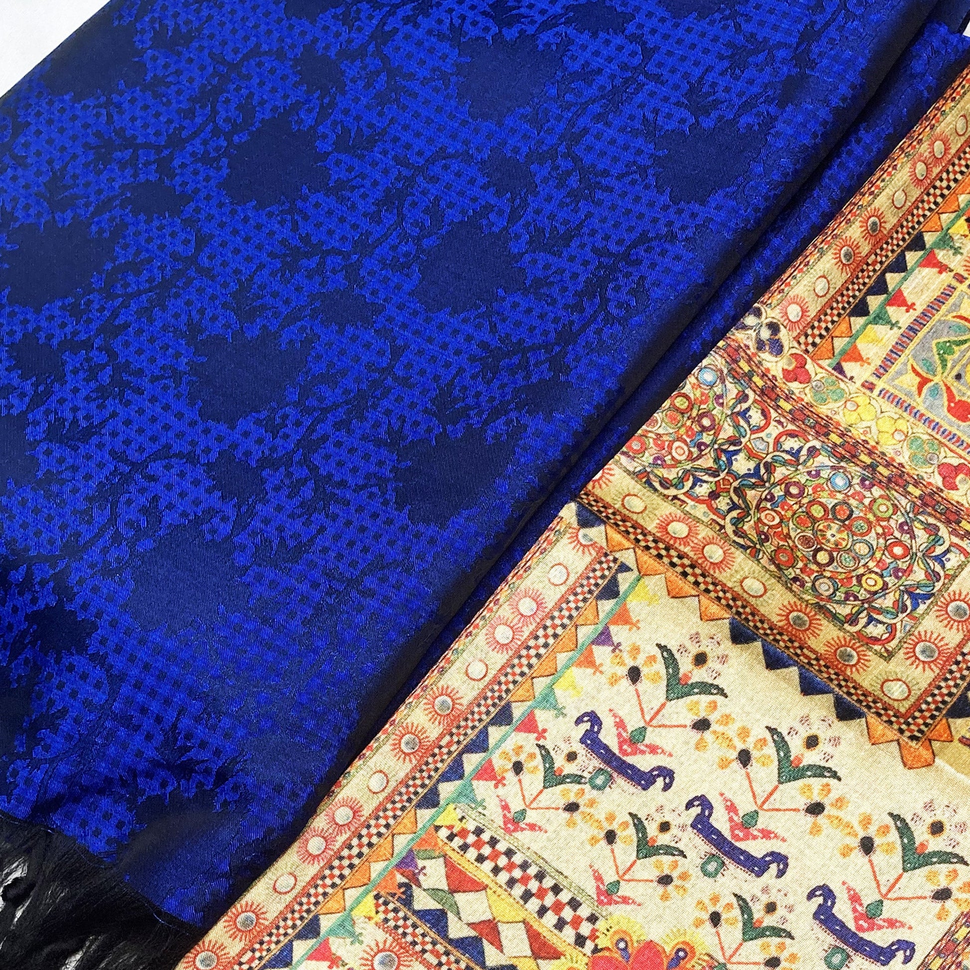 Organic Vibes Blue Plain Pure Handloom Soft Silk shawl Saree for women