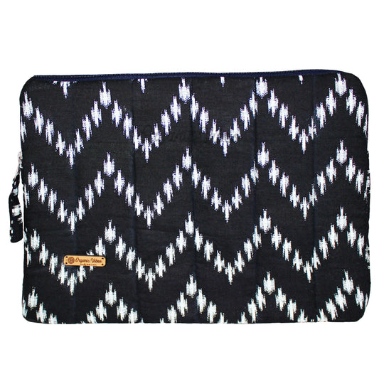Organic Vibes Hand Block Ikat Printed Black Laptop Sleeves for Laptop 13 Inches