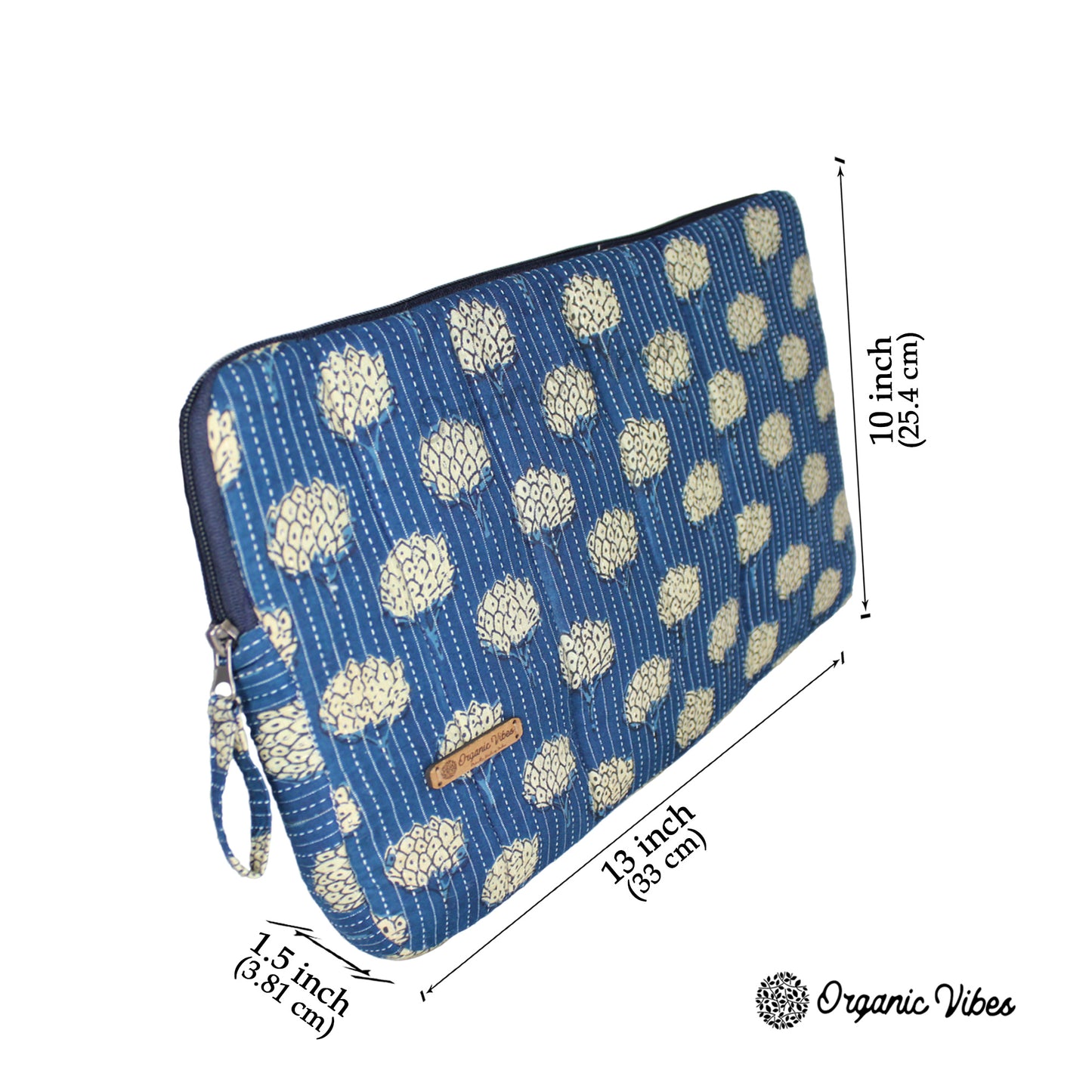 Organic Vibes Hand Block Blue Ikat Floral Printed Laptop Sleeves for 13 Inches Laptop