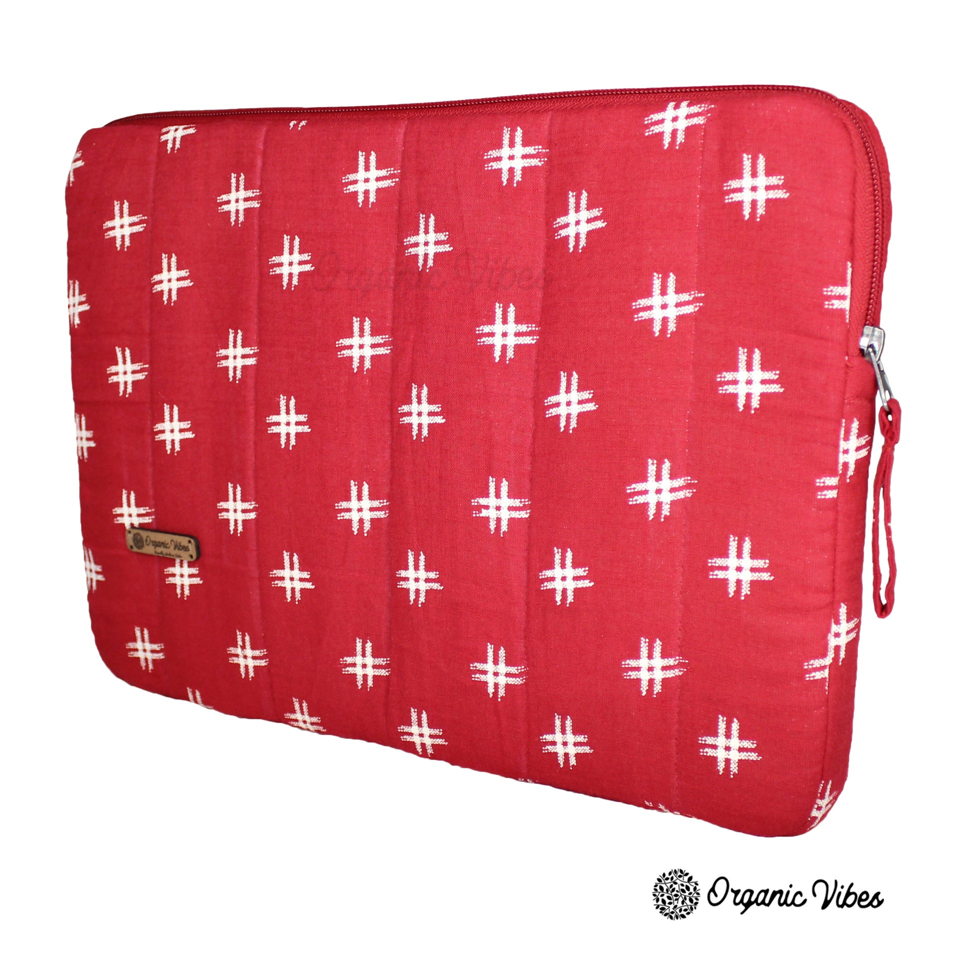 Organic Vibes Hand Block Red Motifs Printed Laptop Sleeves for Laptop 13 Inches