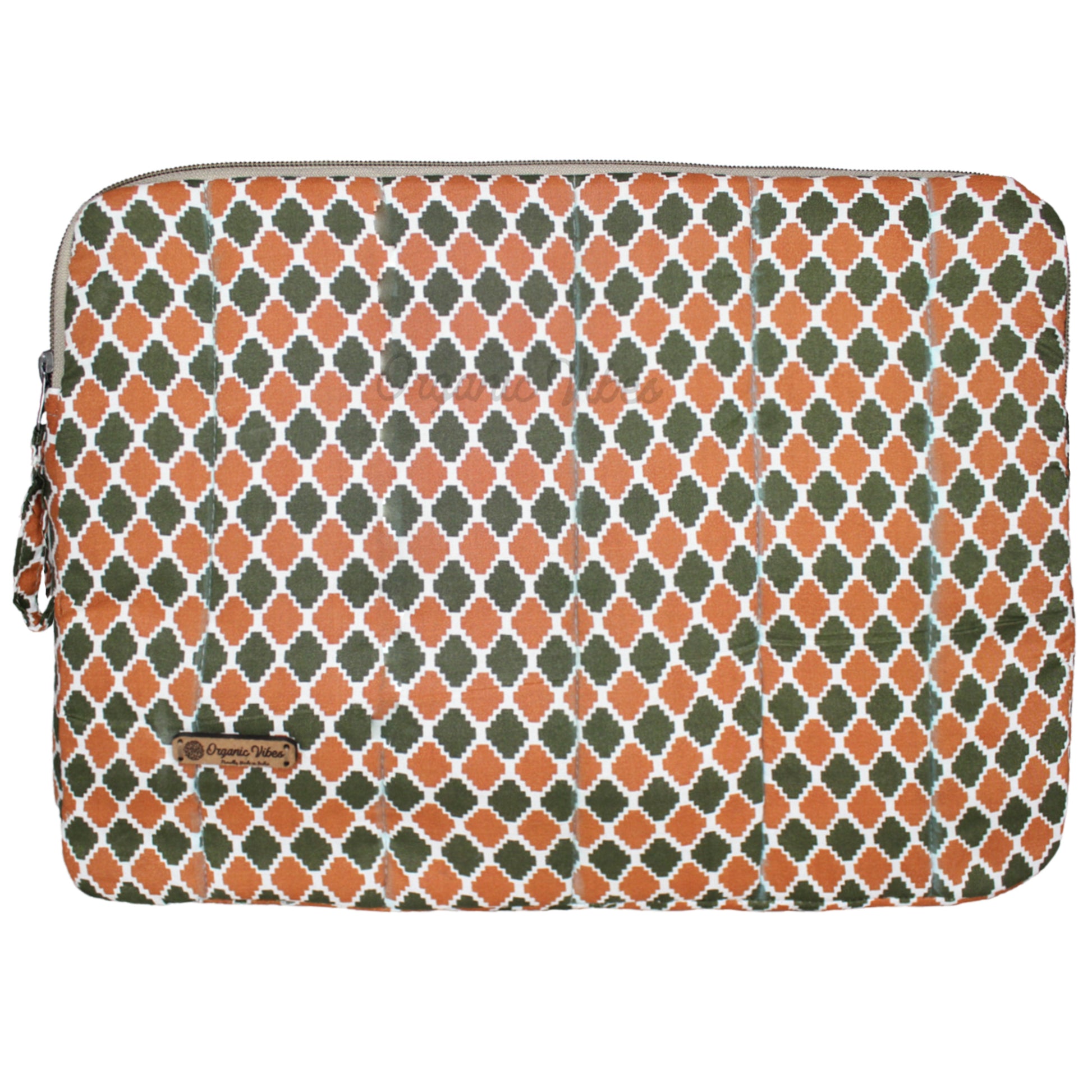 Organic Vibes Hand Block Motifs Printed Orange-Green Laptop Sleeves for Laptop 13 Inches