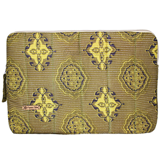 Organic Vibes Hand Block Printed Green Laptop Sleeves for 13 Inches Laptop