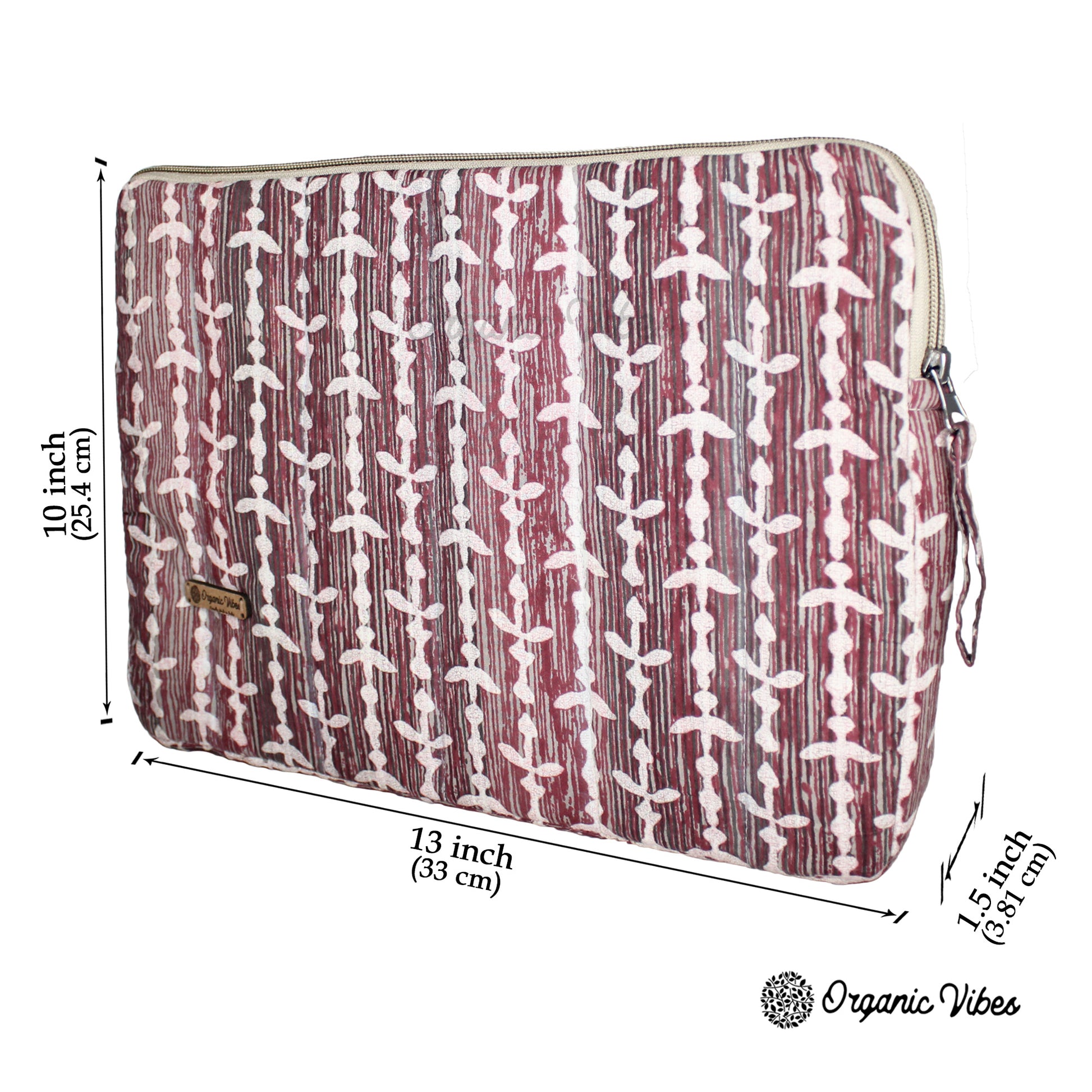 Organic Vibes Hand Block Ikat Leaf Printed Pink Laptop Sleeves for 13 Inches Laptop