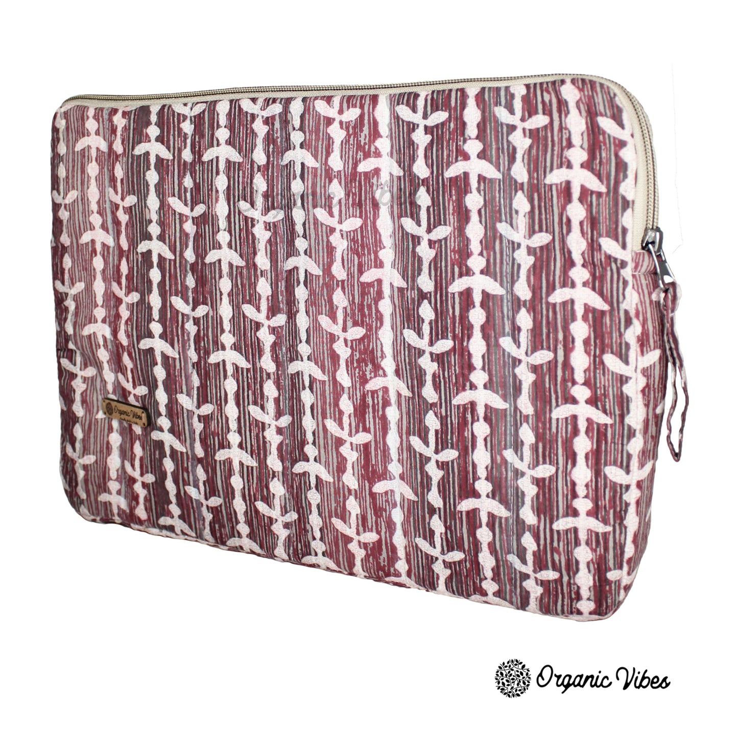 Organic Vibes Hand Block Ikat Leaf Printed Pink Laptop Sleeves for 13 Inches Laptop