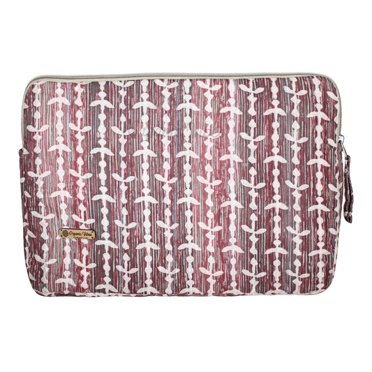 Organic Vibes Hand Block Ikat Leaf Printed Pink Laptop Sleeves for 13 Inches Laptop