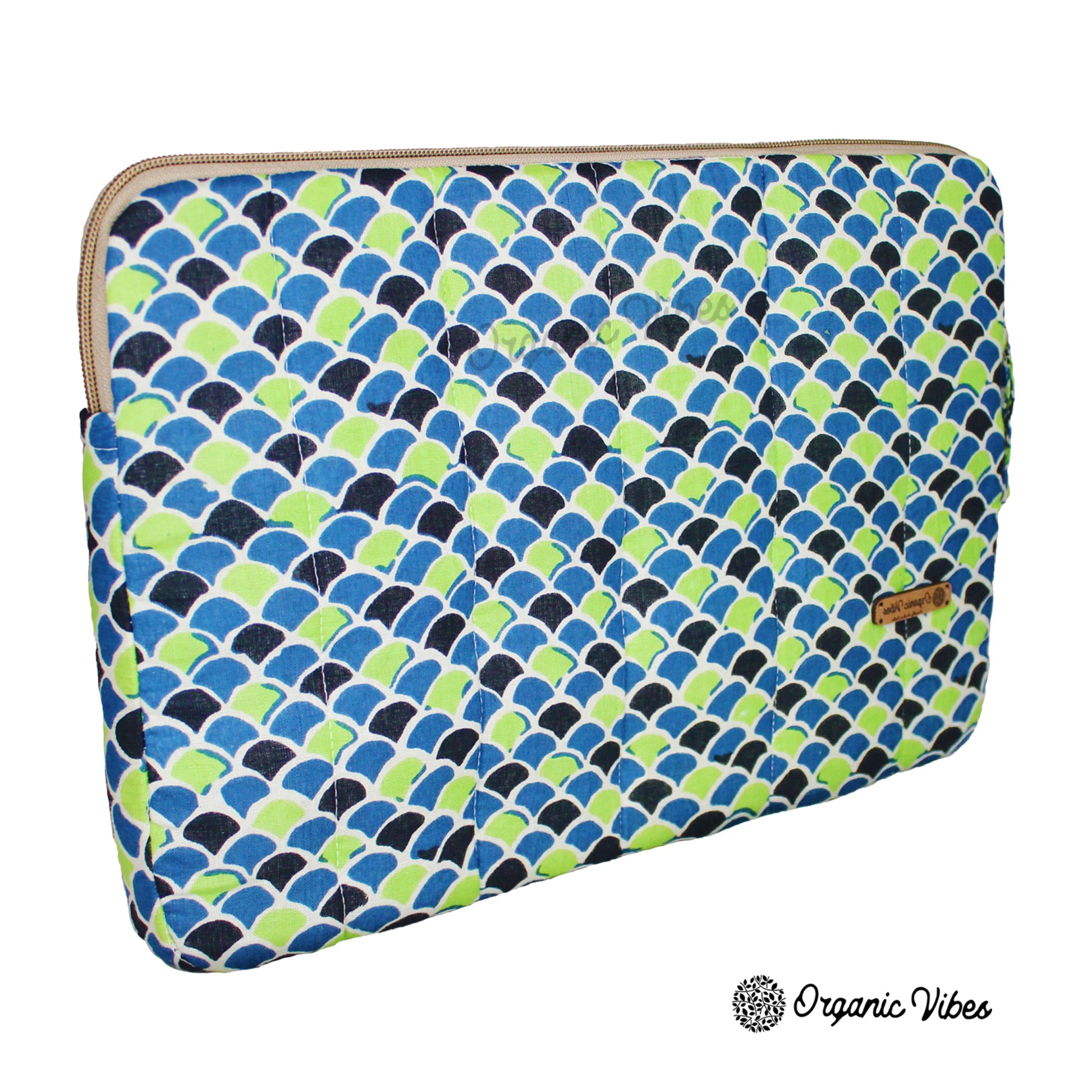 Organic Vibes Hand Block Printed Sky Blue Ikat Laptop Sleeves for 13 Inches Laptop