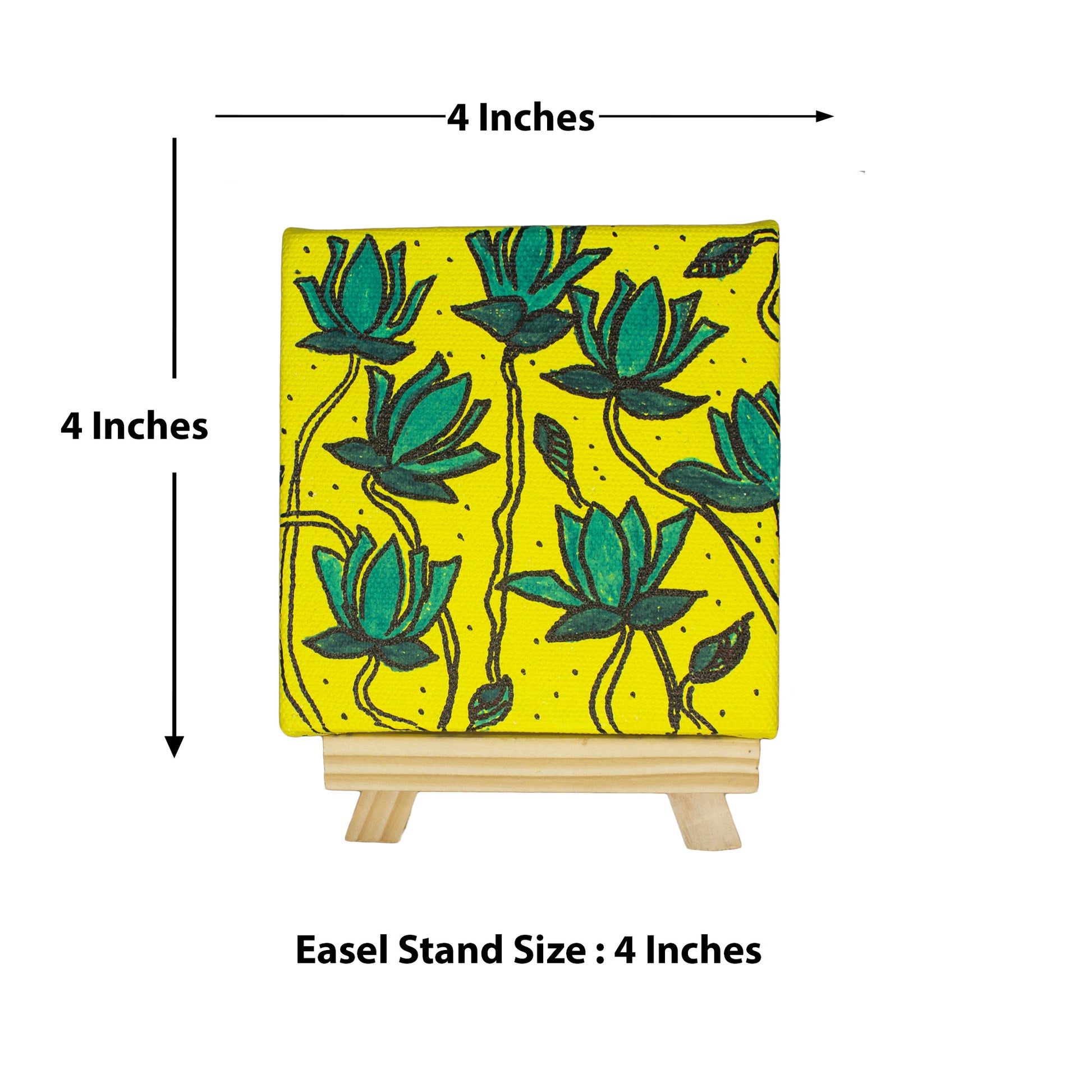 Neha Rajan Artworks Small Handmade Blue Lotus Painting Hand Painted On Canvas Frame With Easel 4X4