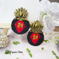 Organic Vibes Handmade Lotus Design Black Studded Fabric Earrings For Women
