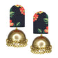 Organic Vibes Handmade Unique Black Floral Print With Golden Jhumki Fabric Earrings For Women