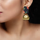 Organic Vibes Handmade Unique Black Floral Print With Golden Jhumki Fabric Earrings For Women