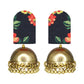 Organic Vibes Handmade Unique Black Floral Print With Golden Jhumki Fabric Earrings For Women