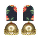 Organic Vibes Handmade Unique Black Floral Print With Golden Jhumki Fabric Earrings For Women