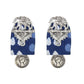 Organic Vibes Handmade Indigo Printed Blue Elephant Design With Antique Coin Studded Fabric Earrings For Women