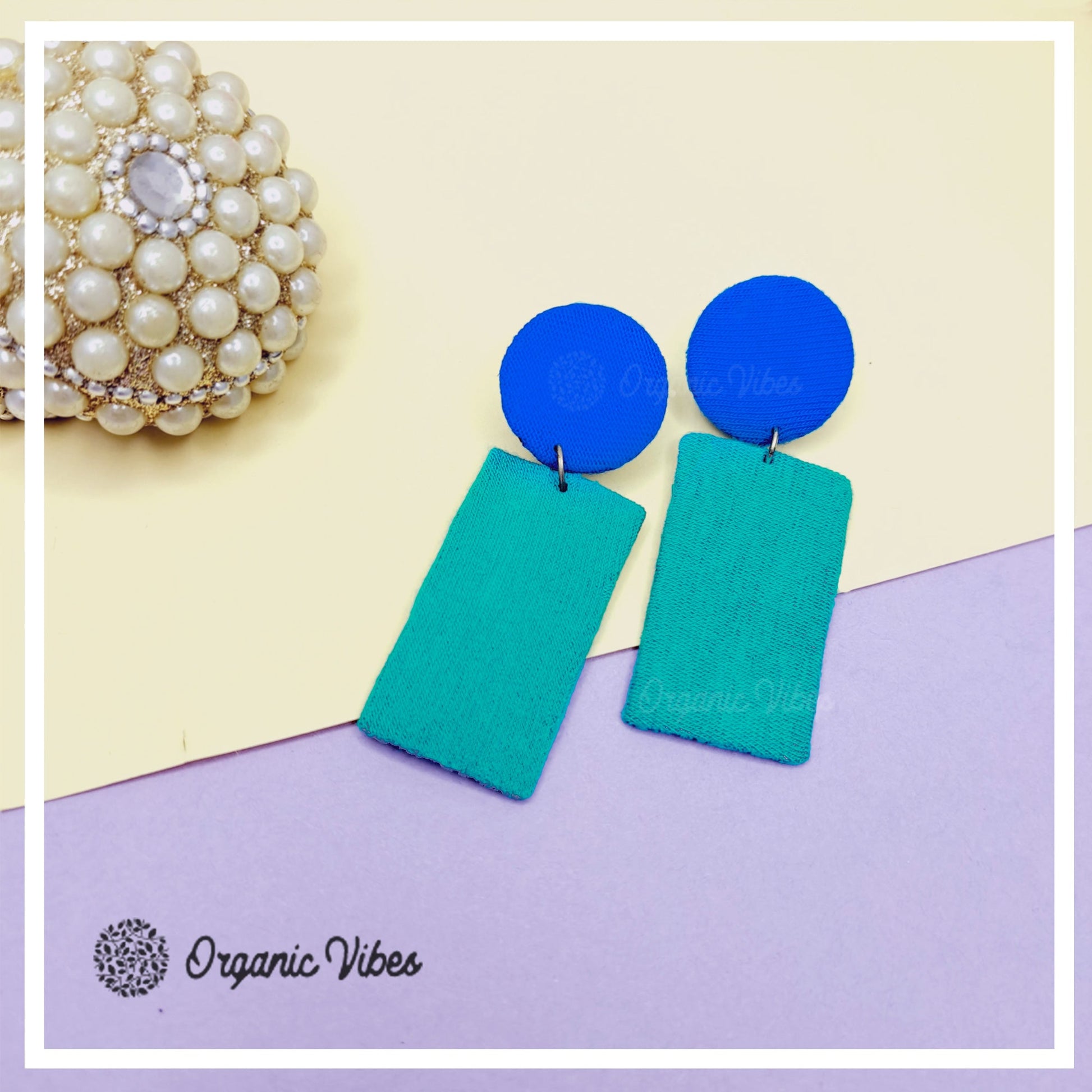 Organic Vibes Handmade Geometrical Shape Dangler Fabric Earrings For Women