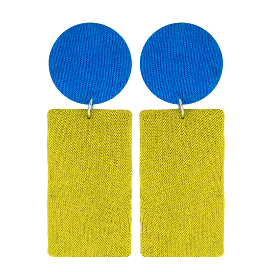 Organic Vibes Handmade Geometrical Shape Blue-Olive Dangler Fabric Earrings For Women