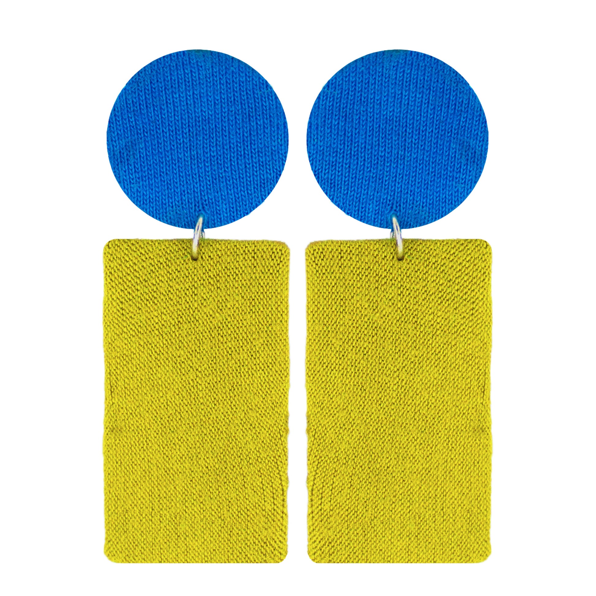 Organic Vibes Handmade Geometrical Shape Blue-Olive Dangler Fabric Earrings For Women
