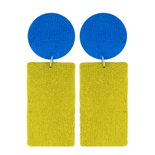Organic Vibes Handmade Geometrical Shape Blue-Olive Dangler Fabric Earrings For Women
