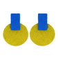 Organic Vibes Handmade Geometrical Blue-Olive Shape Antique Stud Fabric Earrings For Women