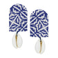 Organic Vibes Handmade White-Blue Print With Shell Fabric Earrings For Women