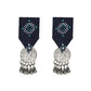 Organic Vibes Handmade Blue Geometrical Stud With Antique Coin Studded Fabric Earrings For Women
