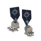 Organic Vibes Handmade Blue Geometrical Stud With Antique Coin Studded Fabric Earrings For Women
